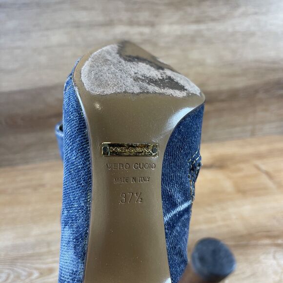 Vintage Dolce Gabbana Denim Patchwork Booties 37.5 US 7.5 - Picture 6 of 13